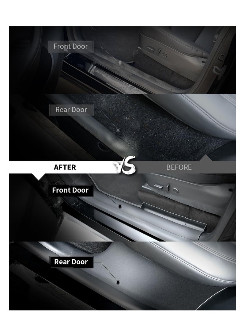 Excefore - For 2023 Tesla Model Y Door Sill Protector 5 Seater, NOT Fit 7 Steater, Matte TPE And ABS Front and Rear Door Entry Guard Scuff Plate Accessories Carpet Rear Sill, Pack of 4 - Image 1