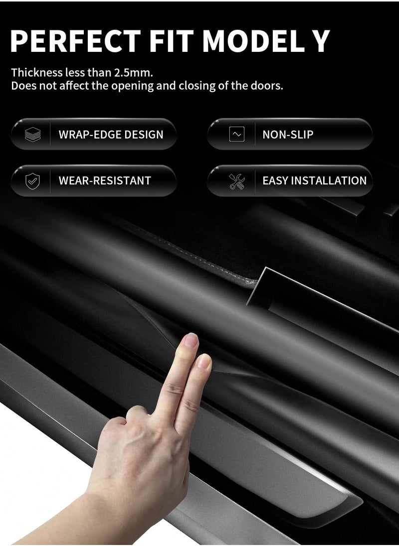 Excefore - For 2023 Tesla Model Y Door Sill Protector 5 Seater, NOT Fit 7 Steater, Matte TPE And ABS Front and Rear Door Entry Guard Scuff Plate Accessories Carpet Rear Sill, Pack of 4 - Image 1