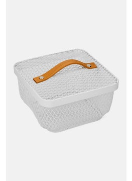 Hoff Metal Mesh Basket with Bamboo Handle, White  - Image 2