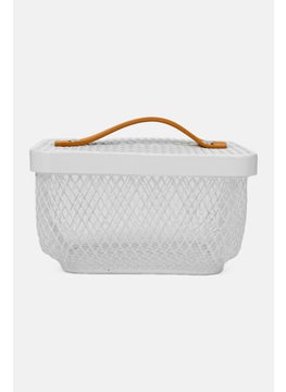 Hoff Metal Mesh Basket with Bamboo Handle, White  - Image 1