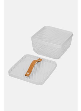 Hoff Metal Mesh Basket with Bamboo Handle, White  - Image 3