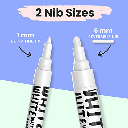 Chalkola White Chalk Markers White Dry Erase Liquid Chalk Pens for Chalkboard Blackboard Window Bistro Car Glass Board Signs Variety Pack of 6 3x 1mm 6mm - Image 3