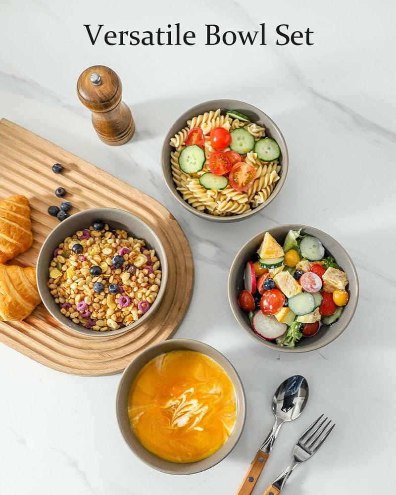 Tikooere Cereal Bowls Set of 4, 24 oz Ceramic Bowls for Kitchen, Stoneware Soup Bowls for Salad, Ramen, Snack, Dessert, Unique Housewarming Gift, Dishwasher Microwave Safe, Matte Gray - Image 3