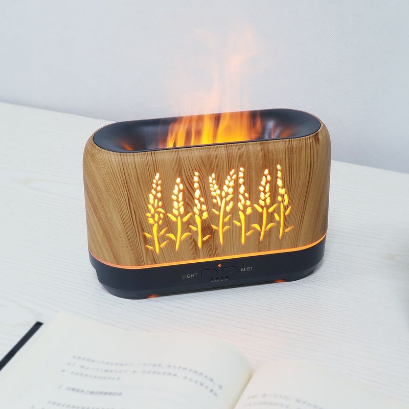 White Wood Grain Humidifier with Flame Effect, 200ml, US Standard