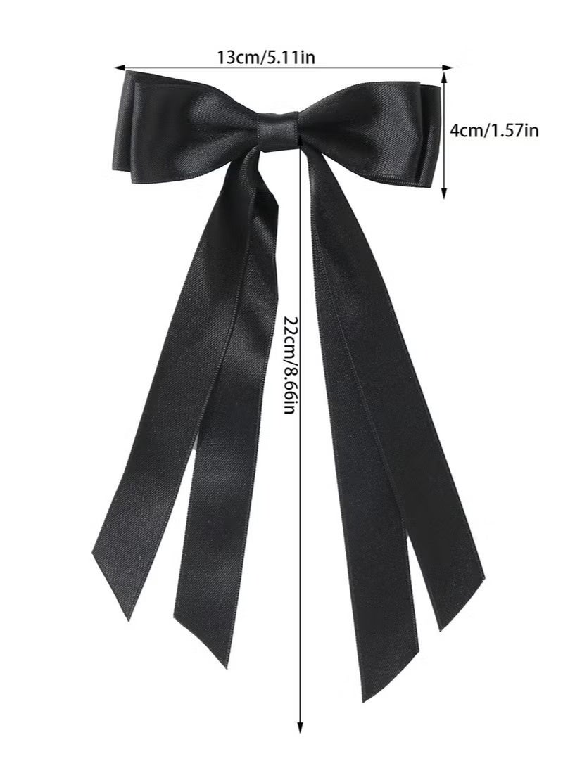 شريط ربطات شعر، 6 قطع من ربطات الشعر الطويلة المصنوعة من الساتان الحريري، مشبك شعر للنساء والفتيات، مشابك شعر على شكل فيونكة مع ذيل طويل صغير وإكسسوارات شعر من الساتان الصلب - Image 4