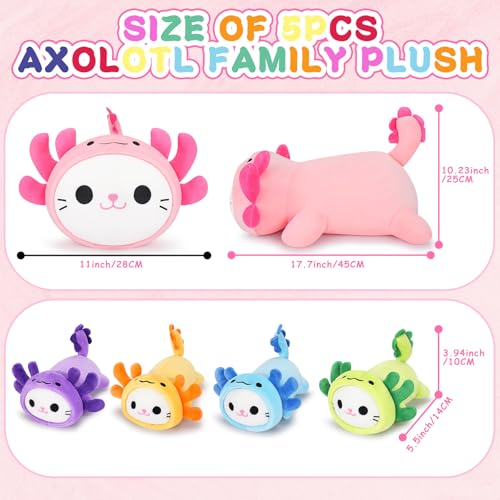 Auspicious beginning 5 PCS Axolotl Cat Plush Stuffed Animal Family19 Soft Axolotl Cat Plush Large Mommy Plushies with 4 Baby Kittens Plushies for Kids Kawaii Plushie Toy Christmas Birthday Gifts for Kids Boys Girls - Image 5