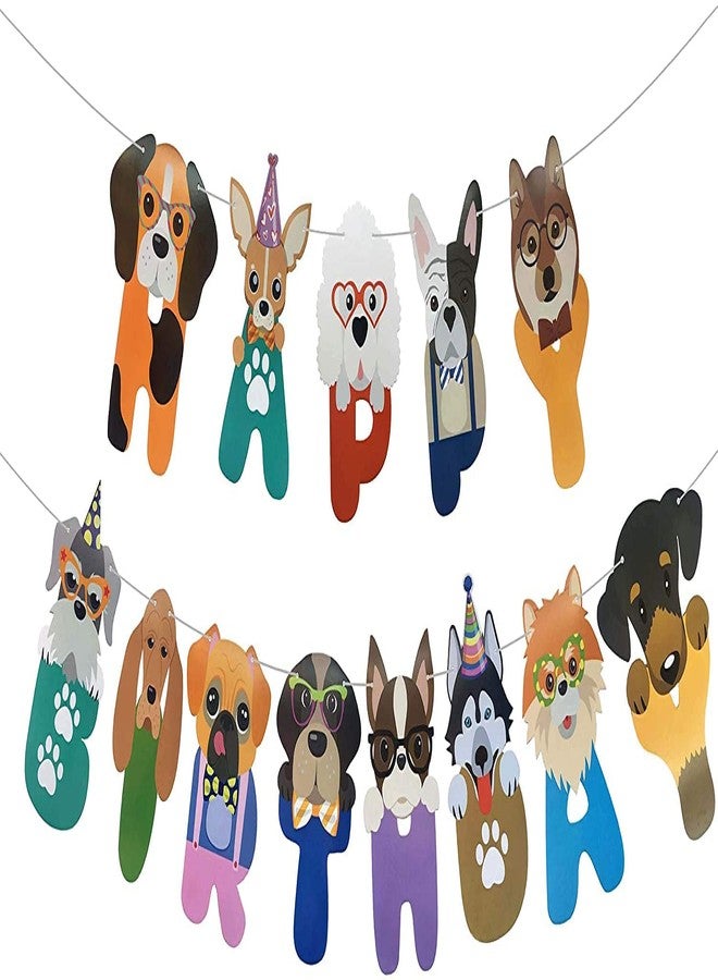 PartyToko Dog Happy Birthday Wreath Dog Face Birthday Paper Decoration Pet Portrait Bday Banner Theme Party Supplies Baby Shower Party 1pcs - Image 1