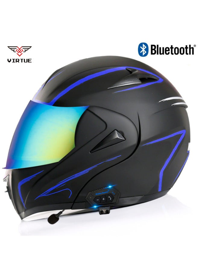 Men's Motorcycle Bluetooth Open Face Helmet - Blue Lightning Dazzling Mirror