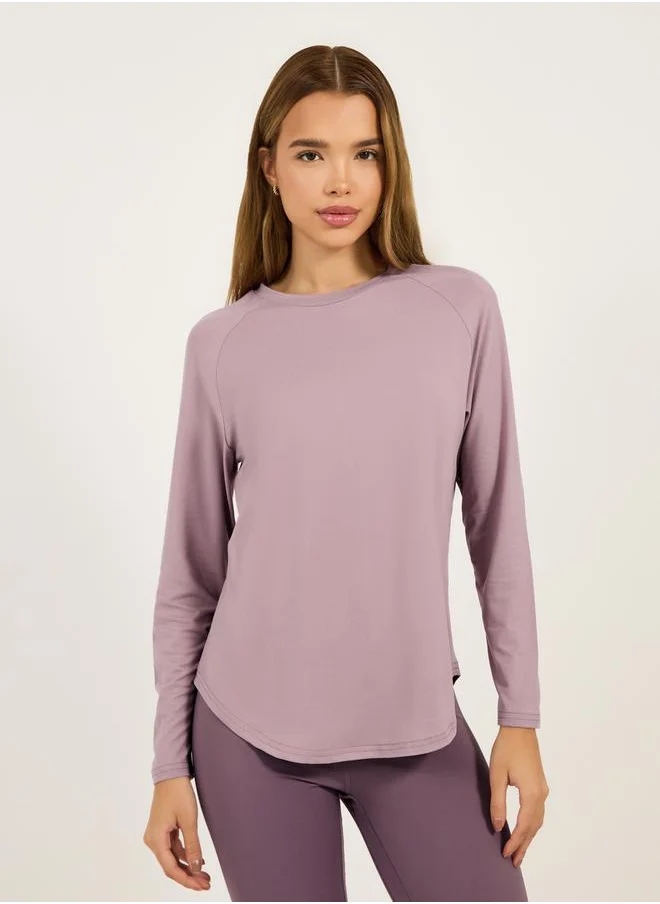 Styli Reflective Dots & Back Mesh Detail Curved Hem Top