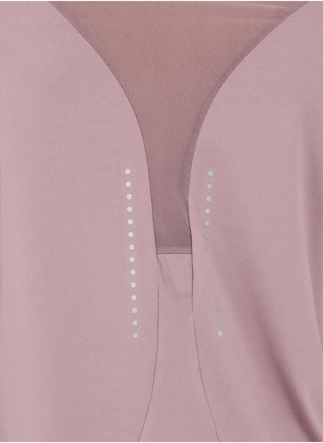 Styli Reflective Dots & Back Mesh Detail Curved Hem Top