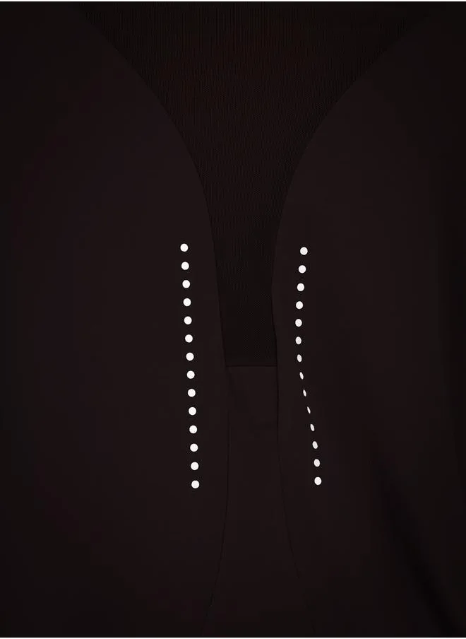 Styli Reflective Dots & Back Mesh Detail Curved Hem Top