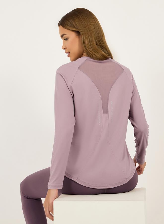Styli Reflective Dots & Back Mesh Detail Curved Hem Top - Image 1