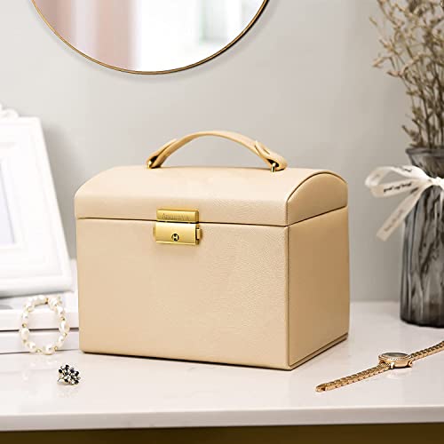 YouBella Jewellery Organiser MultiLayer PU Leather Portable Lockable Storage Box Case with Dividers Container for Rings, Earrings, Necklace Home Organizer, Beige - Image 2