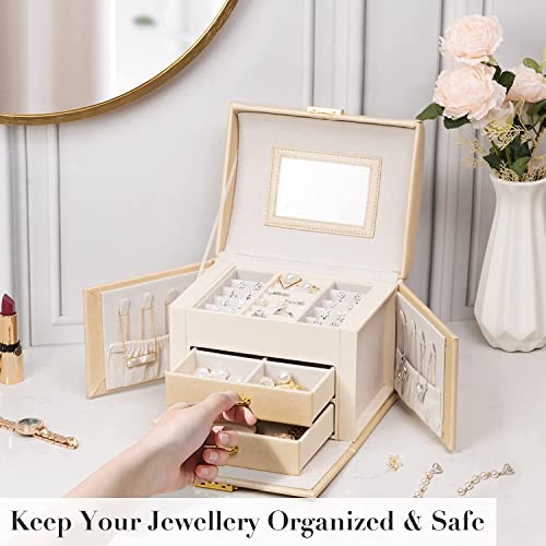 YouBella Jewellery Organiser MultiLayer PU Leather Portable Lockable Storage Box Case with Dividers Container for Rings, Earrings, Necklace Home Organizer, Beige - Image 4