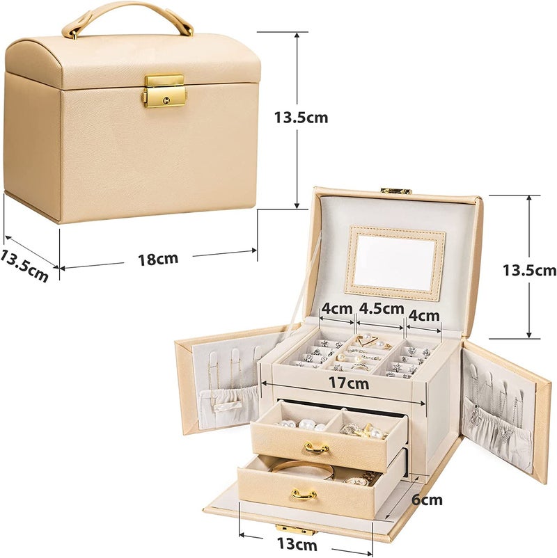 YouBella Jewellery Organiser MultiLayer PU Leather Portable Lockable Storage Box Case with Dividers Container for Rings, Earrings, Necklace Home Organizer, Beige - Image 3