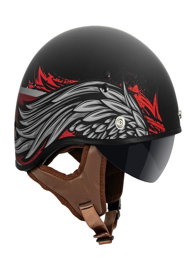 VCAN Cruiser Solid Flat Black Half Face Motorcycle Helmet with Drop-Down Sun Visor, Removable Peak and Quick Release Buckle (Phoenix, Medium) - Image 2