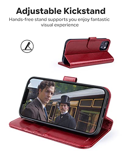 OCASE Compatible with iPhone 14 Wallet Case, PU Leather Flip Folio Case with Card Holders RFID Blocking Kickstand [Shockproof TPU Inner Shell] Phone Cover 6.1 Inch 2022 (Red) - Image 4