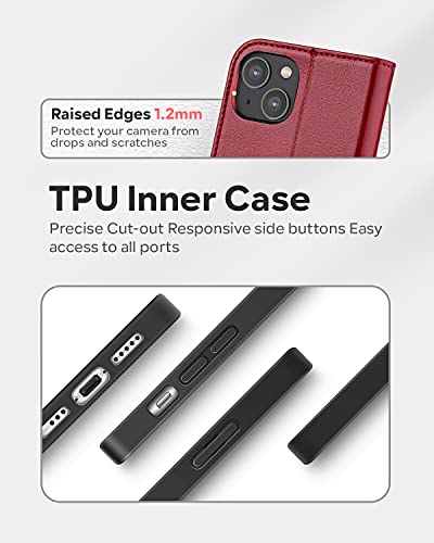 OCASE Compatible with iPhone 14 Wallet Case, PU Leather Flip Folio Case with Card Holders RFID Blocking Kickstand [Shockproof TPU Inner Shell] Phone Cover 6.1 Inch 2022 (Red) - Image 5