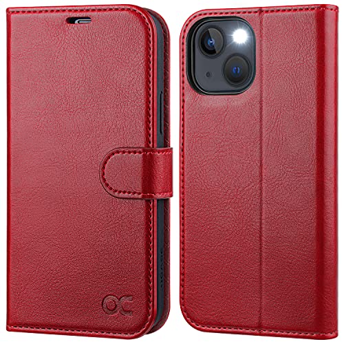 OCASE Compatible with iPhone 14 Wallet Case, PU Leather Flip Folio Case with Card Holders RFID Blocking Kickstand [Shockproof TPU Inner Shell] Phone Cover 6.1 Inch 2022 (Red) - Image 1