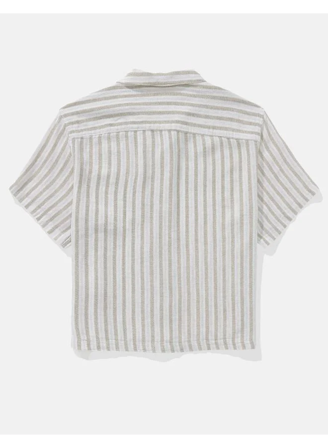 American Eagle AE Textured Striped Button-Up Poolside Shirt
