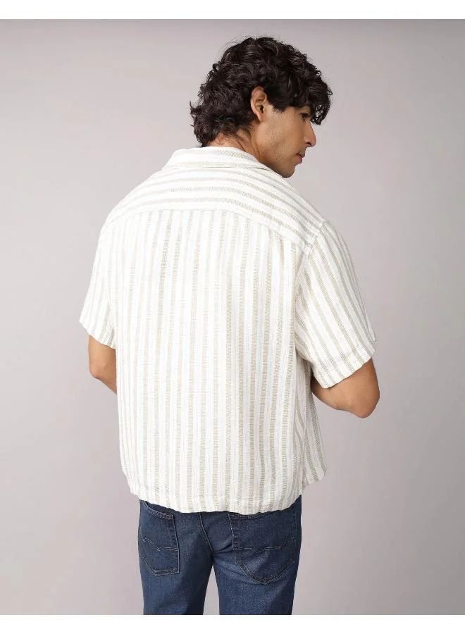 American Eagle AE Textured Striped Button-Up Poolside Shirt