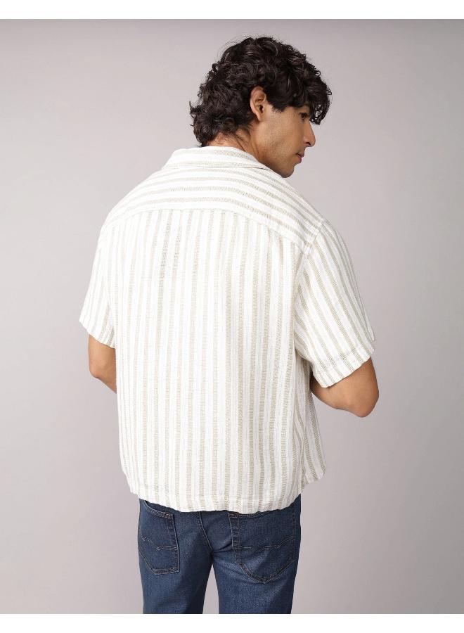 American Eagle AE Textured Striped Button-Up Poolside Shirt - Image 4