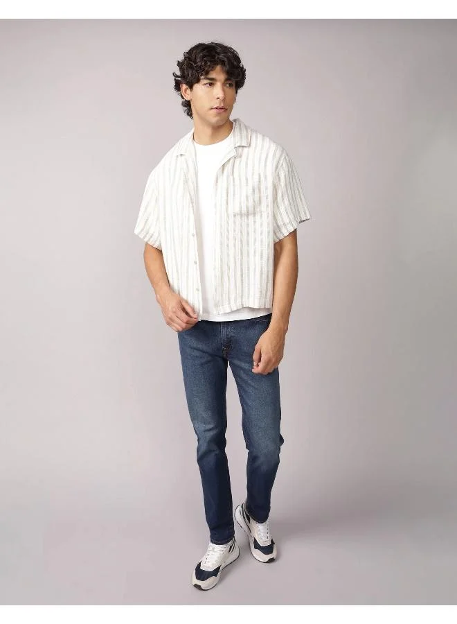 American Eagle AE Textured Striped Button-Up Poolside Shirt