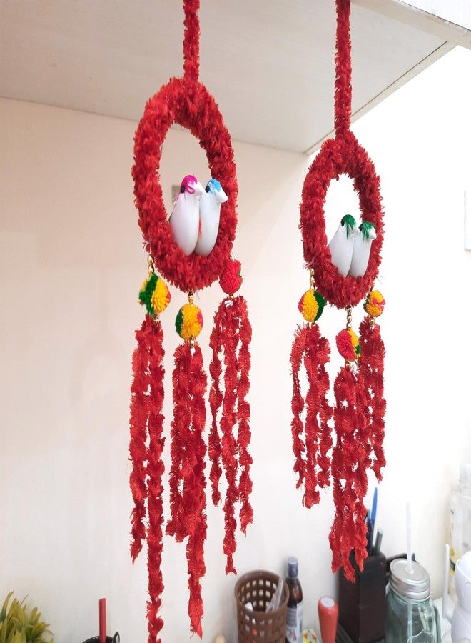 Artificial Hanging Birds – Set of 2 Decorative Ornaments for Home & Office Décor – Lifelike Bird Hanging Accents for Indoor Decoration (Red)