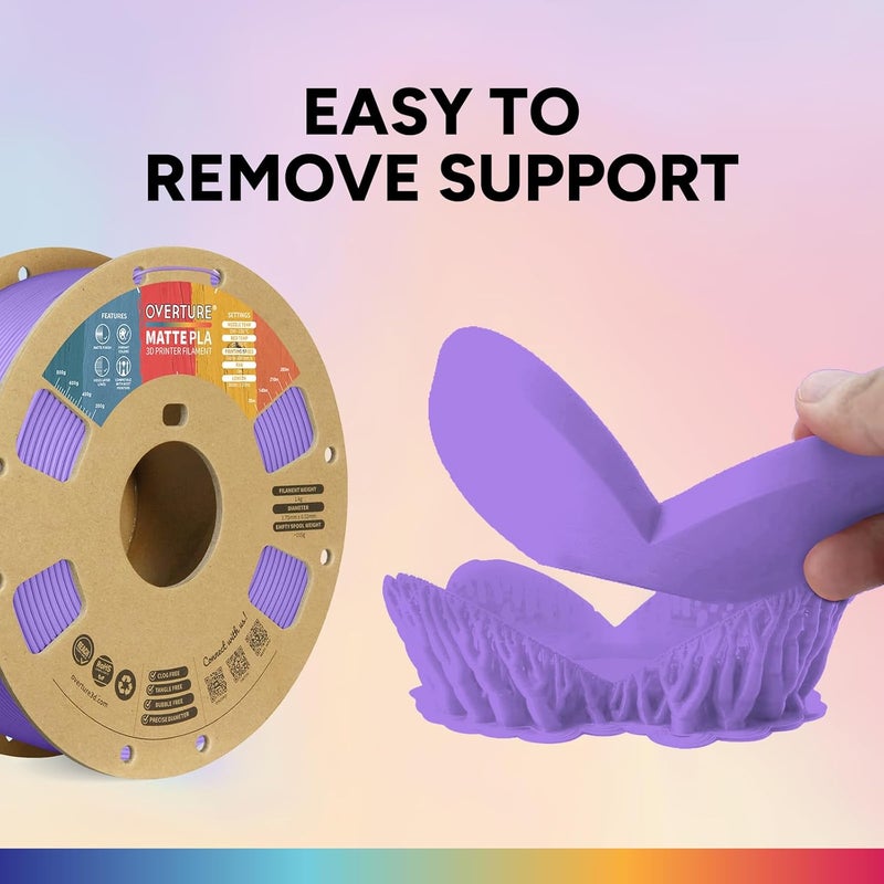 OVERTURE Matte PLA 3D Printer Filament 1.75mm, Matt Surface & Low Warping Filament 1kg Spool (2.2 lbs), Accuracy +/- 0.02 mm, Fit Most FDM Printers (Matte Purple) - Image 4
