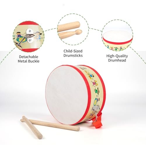 Ubblove Kids Drum Set with Adjustable Strap Toddler Musical Instrument for Ages 35 Wearable Drum Kit with Drumsticks Educational Percussion Toy for Rhythm Music Development Red - Image 5