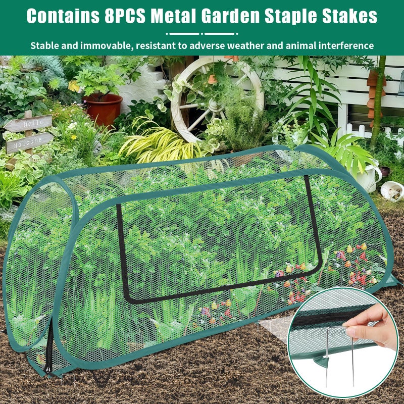 ANGAR 2Pack Garden Covers for Raised Beds, Pop Up Mesh Plant Covers for Outdoors, 30% Sunblock Plant Shade Tent, Crop Cage for Seedlings Vegetable Against Birds, Animals, with 8 Stakes (45"X22"X16") - Image 3