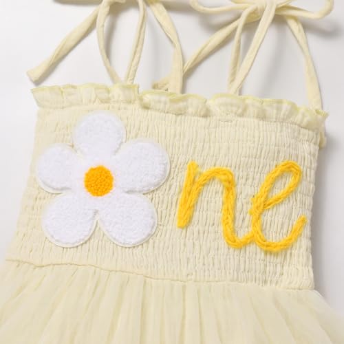 ODOLDI Baby Girls 1st Birthday Outfit Spaghetti Straps Romper Tutu Dress Headband One Year Old Party Cake Smash Outfits Apricot Flower 6-12 Months - Image 4
