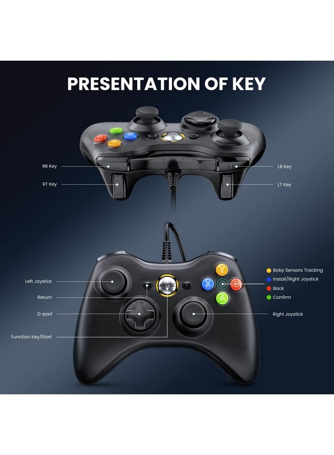 VOYEE Pc Controller, Wired Controller Compatible With Microsoft Xbox 360 & Slim/Pc Windows 10/8/7, With Upgraded Joystick, Double Shock | Enhanced (Black)  - Image 5