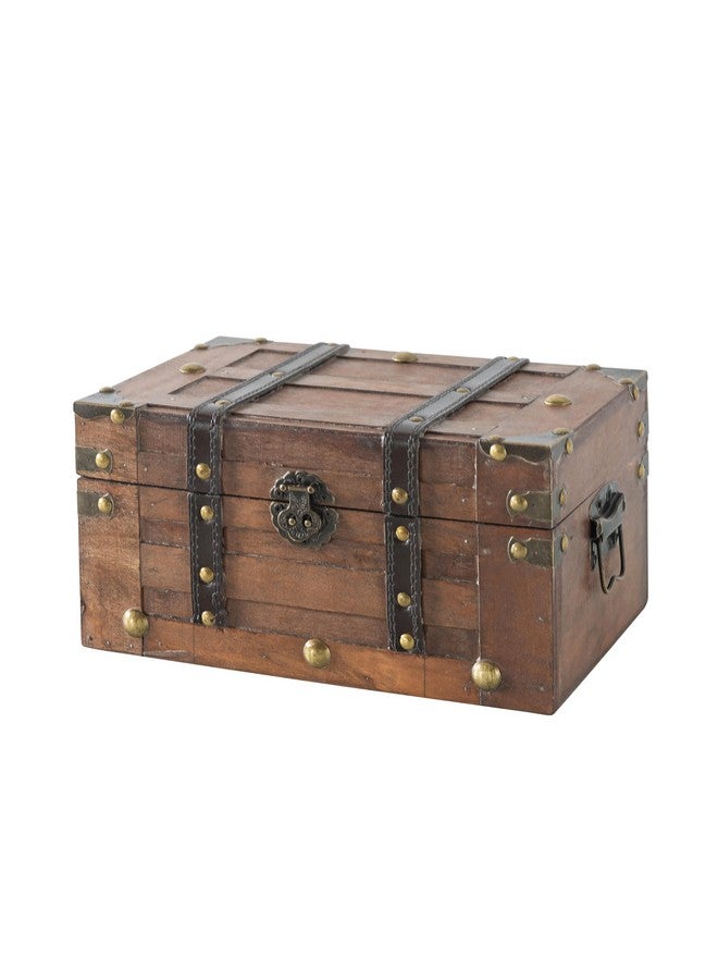 SLPR Alexander Small Wooden Treasure Chest - 11" x 7" x 5.5", Wood Storage Box with Hinged Lid, Decorative Trunk for Keepsakes, Vintage Pirate Chest for Classroom - Image 1