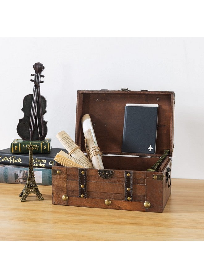 SLPR Alexander Small Wooden Treasure Chest - 11" x 7" x 5.5", Wood Storage Box with Hinged Lid, Decorative Trunk for Keepsakes, Vintage Pirate Chest for Classroom - Image 4