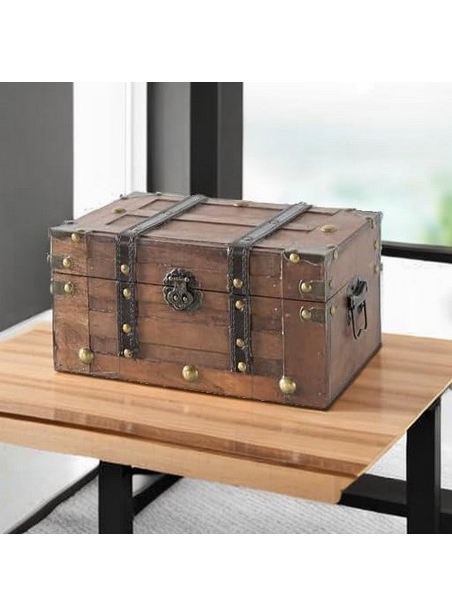 SLPR Alexander Small Wooden Treasure Chest - 11" x 7" x 5.5", Wood Storage Box with Hinged Lid, Decorative Trunk for Keepsakes, Vintage Pirate Chest for Classroom - Image 5