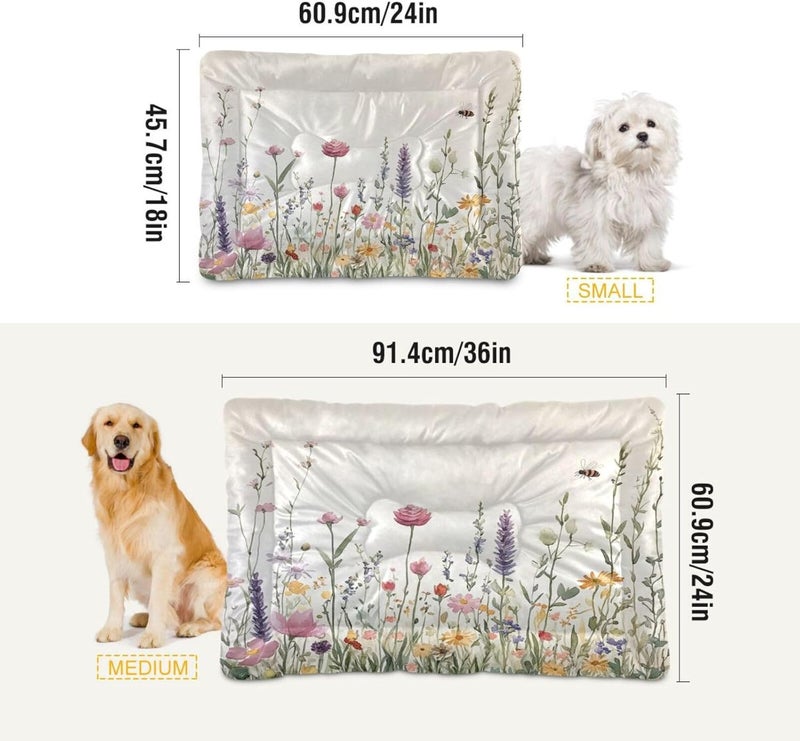 وسادة سرير الحيوانات الأليفة بنمط الزهور البرية، حصيرة سرير كلب ناعمة مع قاع مانع للانزلاق، فراش قفص قابل للغسل في الغسالة لنوم الكلب - 24 × 18 بوصة - Image 3