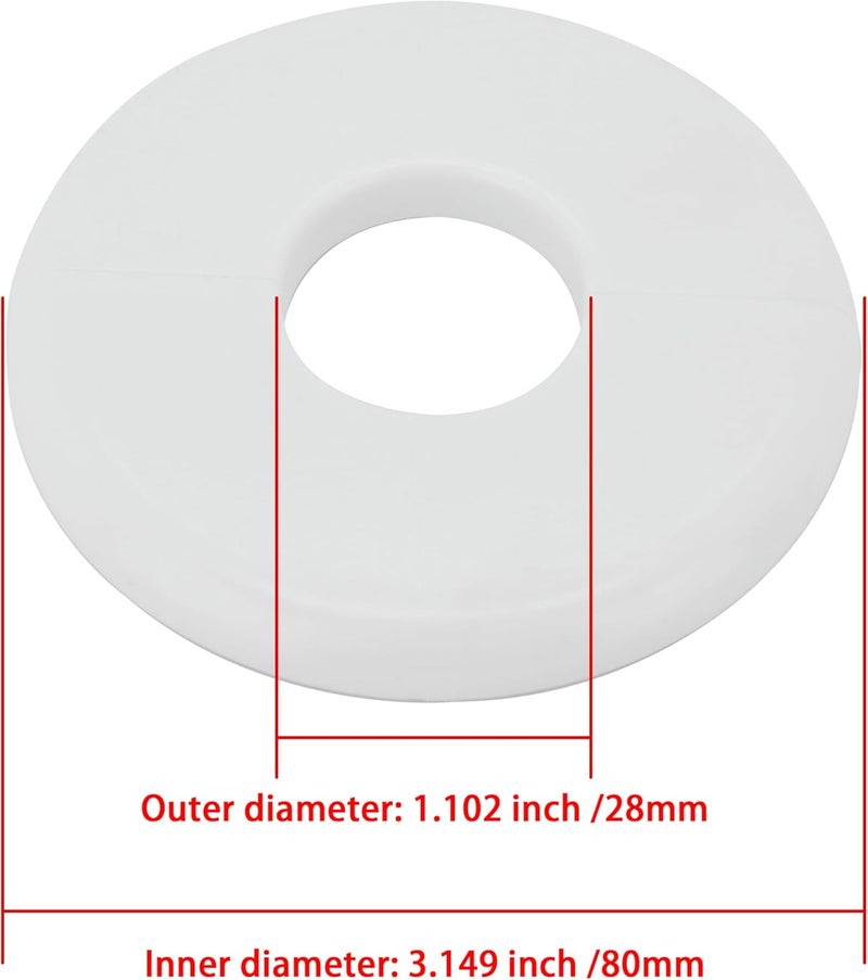 INDPROD Wall Split Flange, Fit 1.1"/28mm Outer Diameter Pipe, Self-Adhesive Escutcheon Plate with Buckle, ABS Round Pipe Cover Decoration Plumbing Cover Plates for Bathroom Kitchen, White, 1 Piece - Image 2