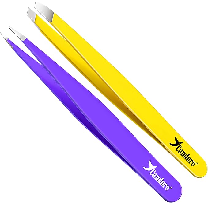 Candure Candure Tweezers for Eyebrows Professional Stainless Steel Slanted and Pointed Tip Hair Tweezers Set for Ingrown Hair Blackhead Removal Eyelash Extension Eyebrows Plucking Beauty Tool for Women  - Image 1