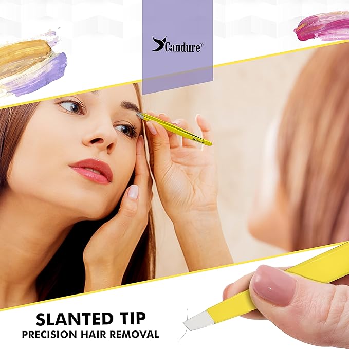Candure Candure Tweezers for Eyebrows Professional Stainless Steel Slanted and Pointed Tip Hair Tweezers Set for Ingrown Hair Blackhead Removal Eyelash Extension Eyebrows Plucking Beauty Tool for Women  - Image 2