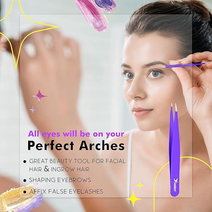 Candure Candure Tweezers for Eyebrows Professional Stainless Steel Slanted and Pointed Tip Hair Tweezers Set for Ingrown Hair Blackhead Removal Eyelash Extension Eyebrows Plucking Beauty Tool for Women  - Image 3