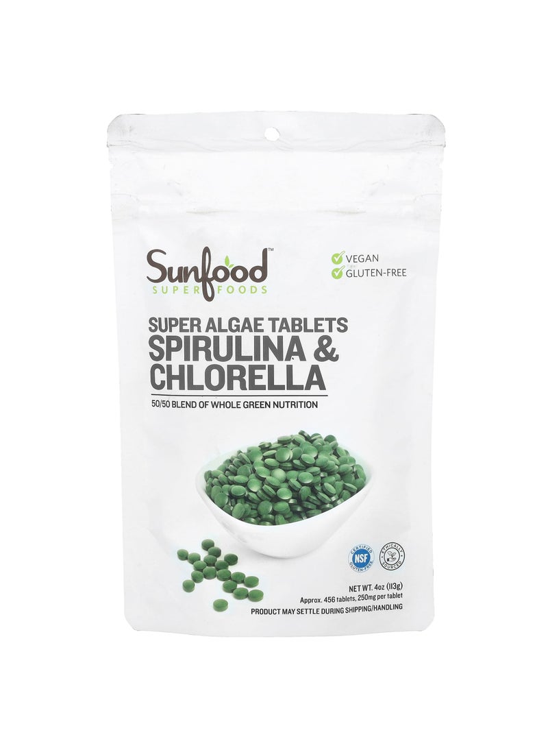 Super Algae Tablets Spirulina & Chlorella, 250 mg, Approx. 456 Tablets