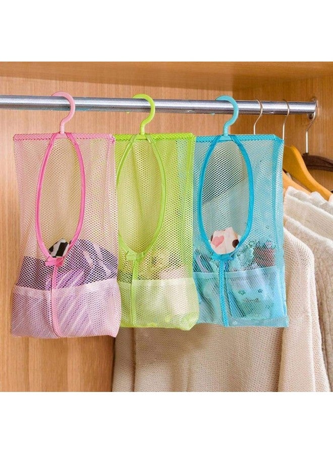 ZURATO Multipurpose Clothespin Bag With Hanger,Hanging Storage Mesh Bag For Home Over The Door-Laundry Net Pouch Bathroom Organizer(2),Blue - Image 2