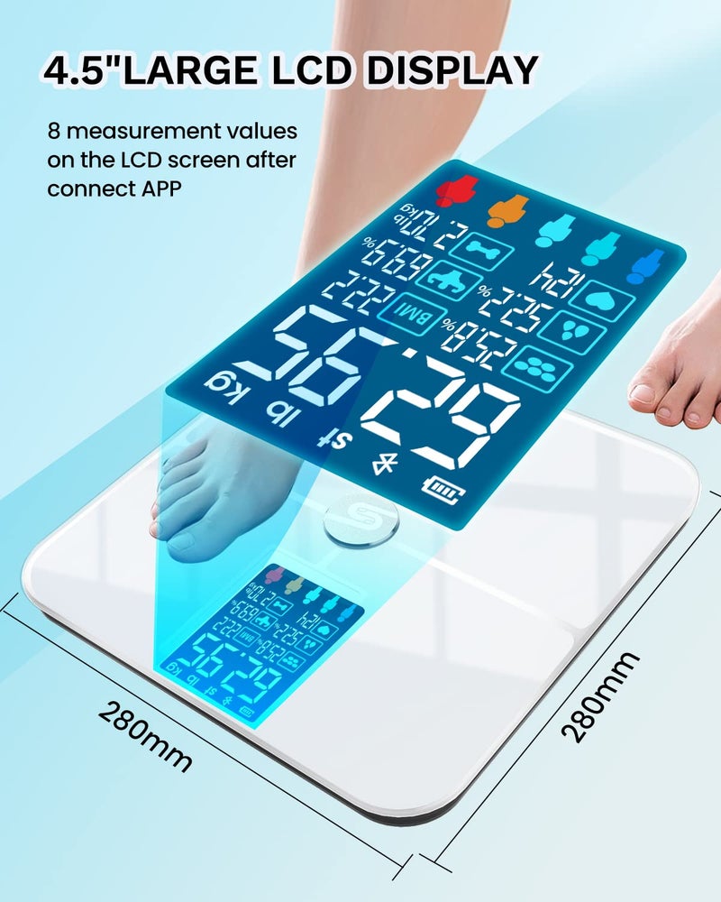 HEYAXA Smart Scale for Body Weight Digiatl Weight Scale with Large LCD Display 17 Body Composition Analyzer Sync to APP Bathroom Body Fat Scale for BMI BMR Heart Rate 400lbWhite - Image 3