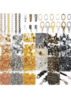 DIY Crafts (4 Sets, K C Gold) Fold Over Crimp Cord Ends for Jewelry Making – 1 Set = 6x Cord End Clamps - 6x Cord Clamp Ends Crimp 1 mtr Chain Jewelry Finding for Leather Ribbon