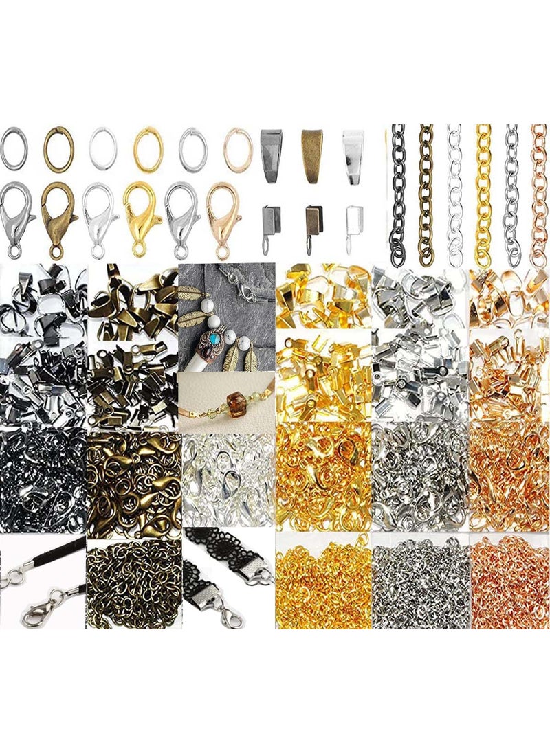 DIY Crafts - DIY Crafts (4 Sets, K C Gold) Fold Over Crimp Cord Ends for Jewelry Making – 1 Set = 6x Cord End Clamps - 6x Cord Clamp Ends Crimp 1 mtr Chain Jewelry Finding for Leather Ribbon - Image 1