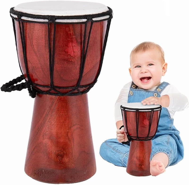 Art Creativity 8 Inch Mini Wooden Toy Drum for Kids - Rustic Brown Wood Djembe - Fun Musical Instrument Baby Drum Toy - Gift Idea, Birthday Party Favor for Boys, Girls, Toddler and Baby - Image 1