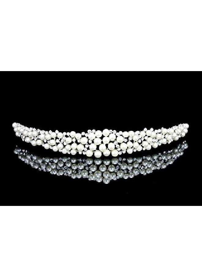 SAMKY Scatter Faux Pearl Rhinestone Crystal Bridal Headband Tiara T1034  - Image 2