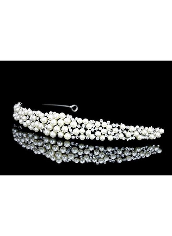 SAMKY Scatter Faux Pearl Rhinestone Crystal Bridal Headband Tiara T1034  - Image 4