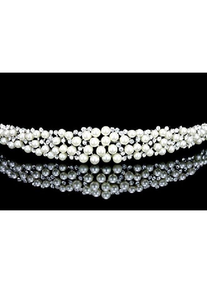 SAMKY Scatter Faux Pearl Rhinestone Crystal Bridal Headband Tiara T1034  - Image 3